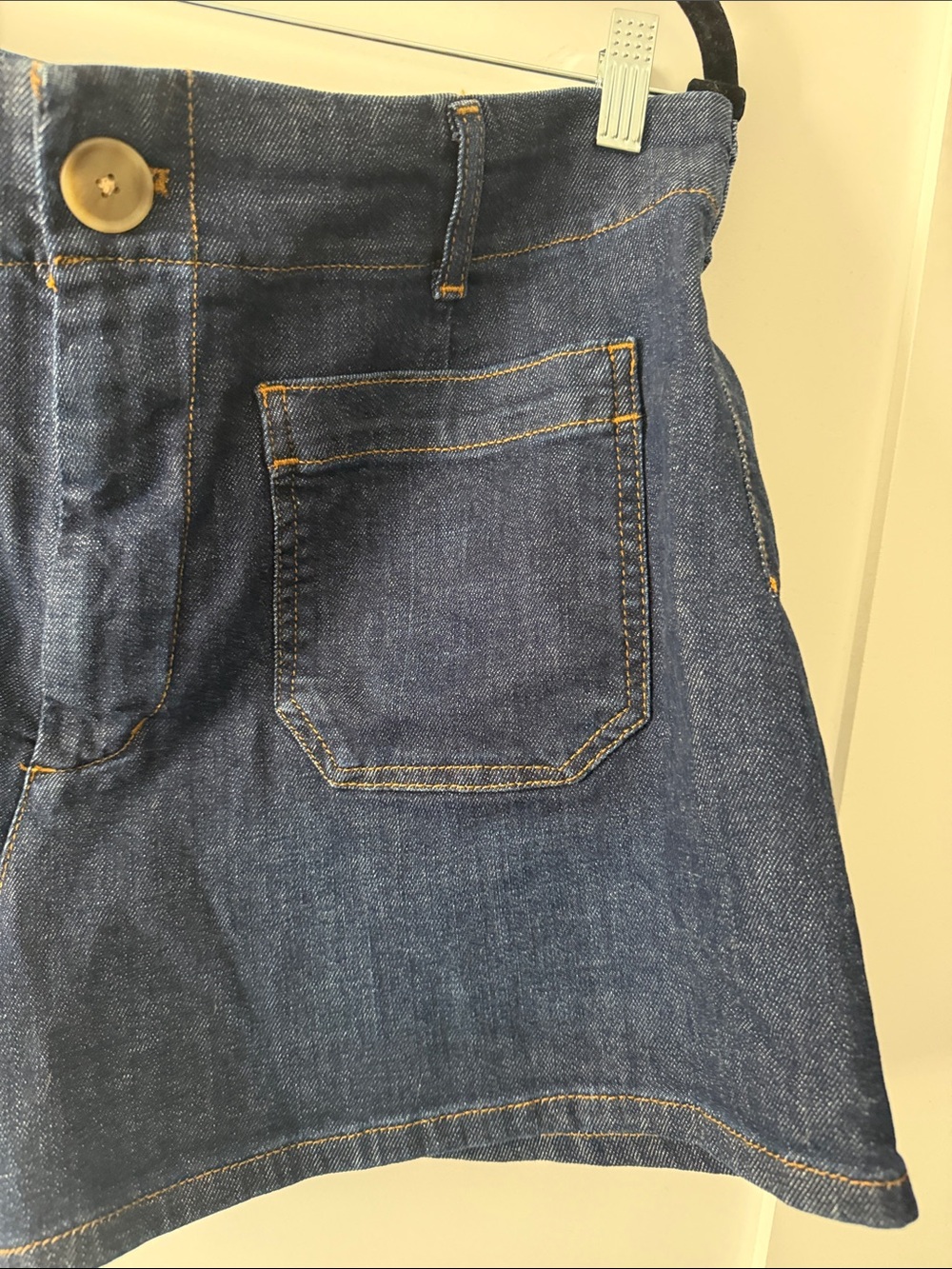 Anthropologie Dark Blue Denim High-Waist Pocket Shorts - Picture 5 of 9